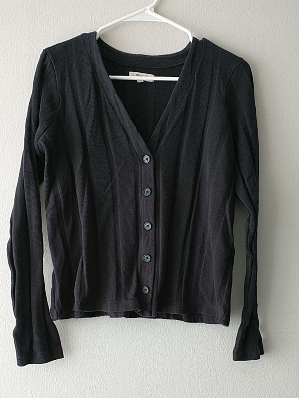 Madewell Black V-Neck Ribbed Button Cardigan